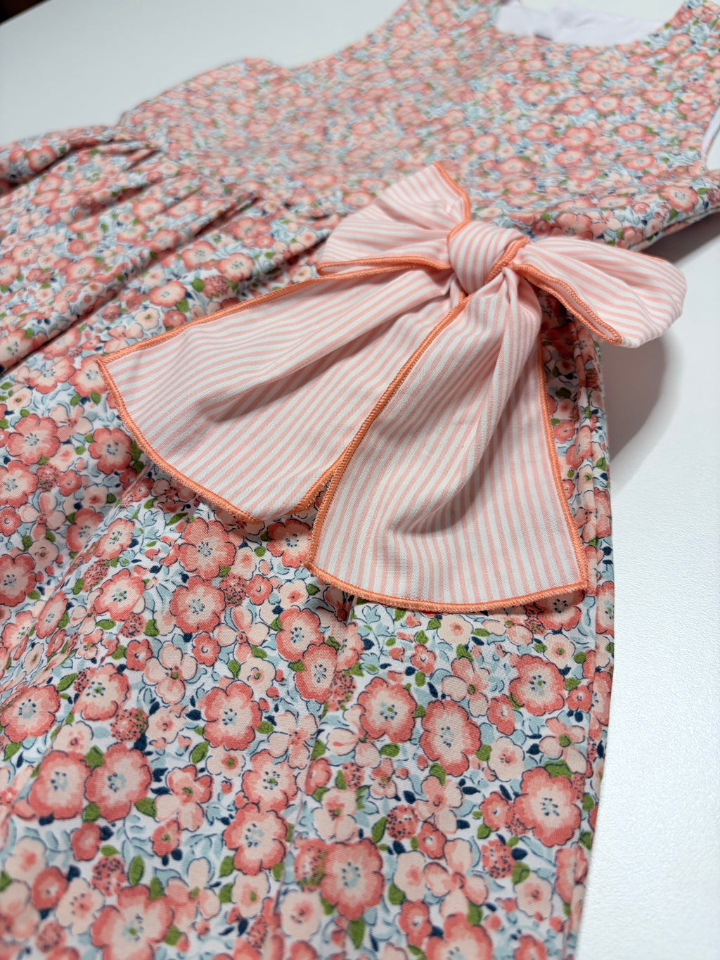Alessandra Peach Floral Dress With Bow