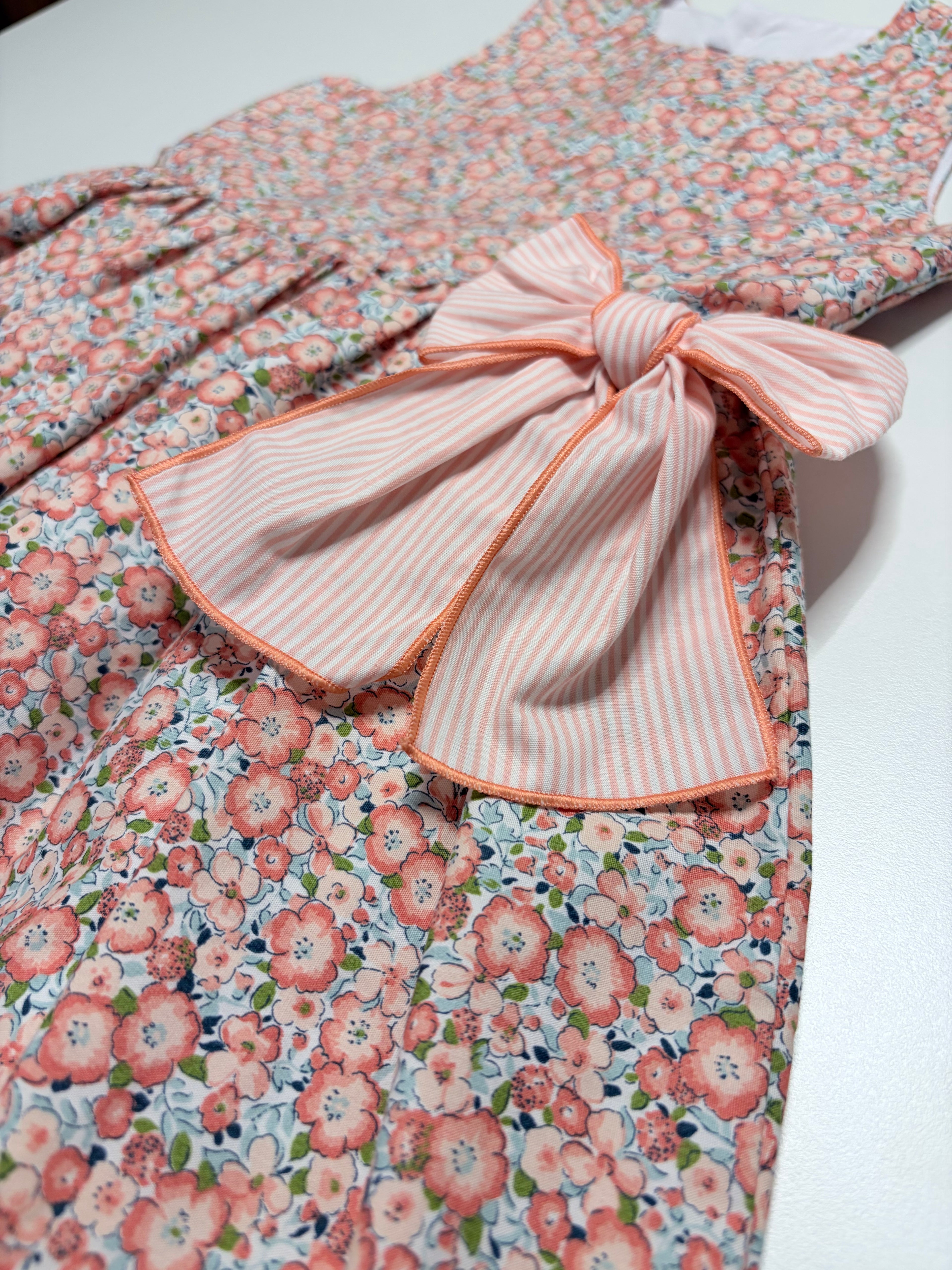 Alessandra Peach Floral Dress With Bow