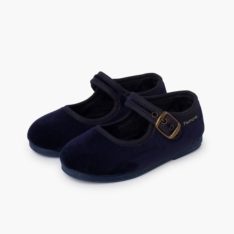 Pisamonas navy-blue velvet Mary Jane - Mi Nina Kids