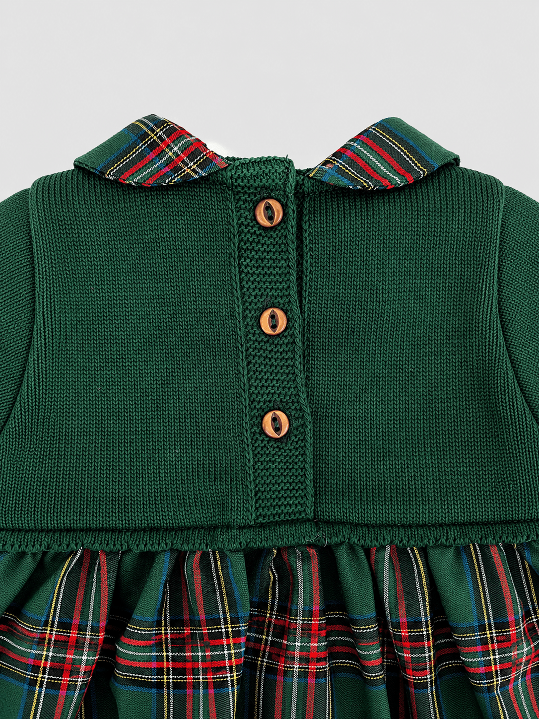 Green Knit Baby Dress with Plaid Skirt - Mi Nina Kids
