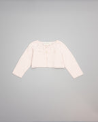 Pink girls cashmere cardigan with eyelets and pearl buttons