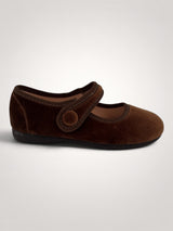 Velvet Brown Mary Jane With Button - Mi Nina Kids