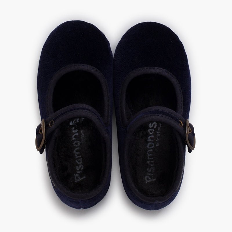 Pisamonas navy-blue velvet Mary Jane - Mi Nina Kids