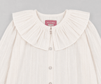 White Textured Blouse with Ruffled Collar - Mi Nina Kids