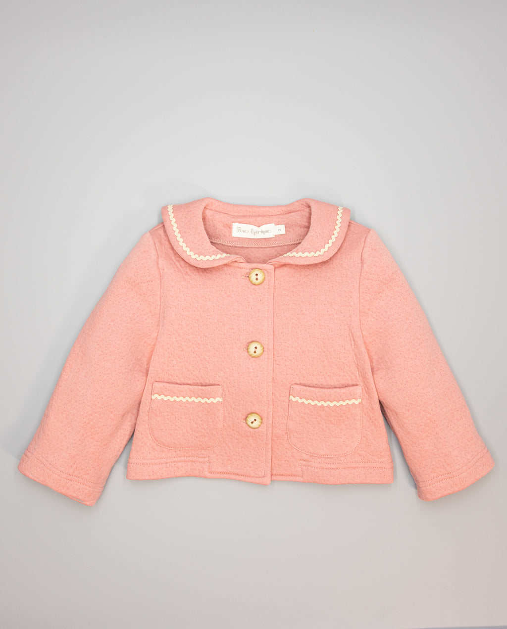 Girl pink fleece jacket with sailor collar and ric-rac trim