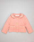 Girl pink fleece jacket with sailor collar and ric-rac trim