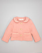 Girl pink fleece jacket with sailor collar and ric-rac trim