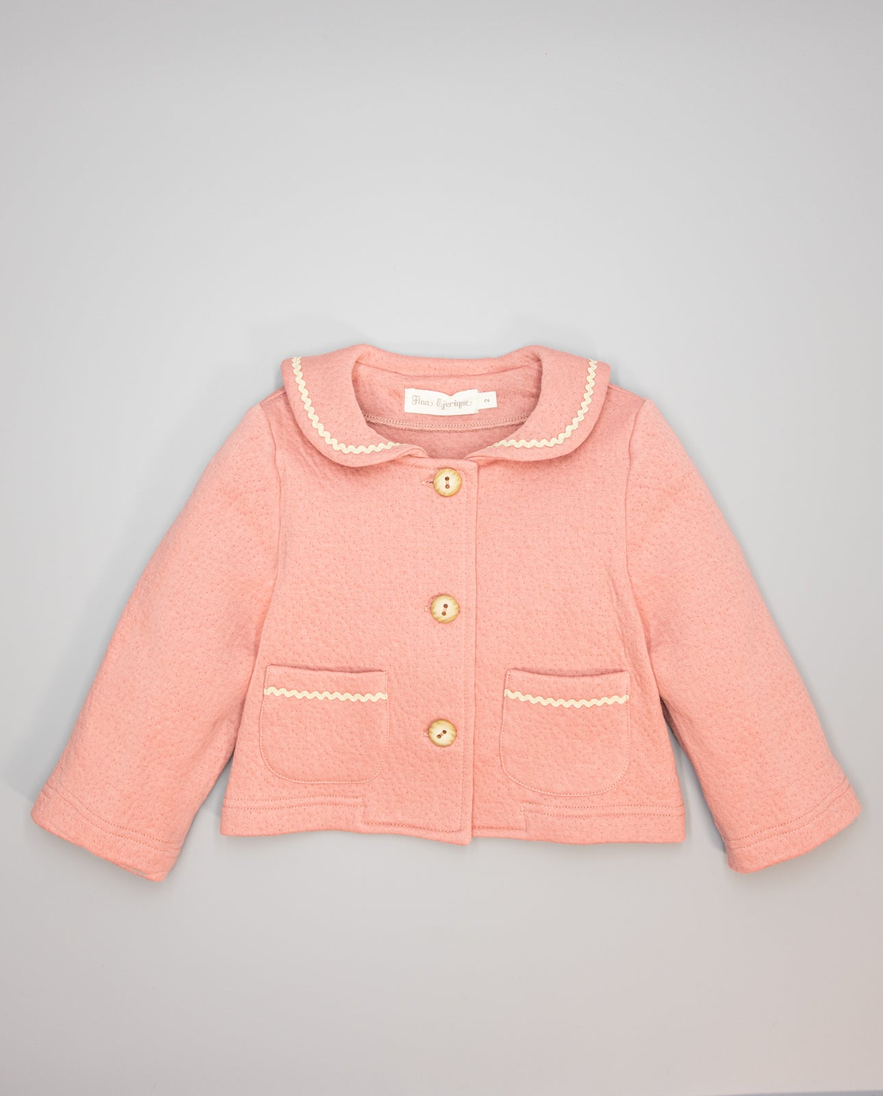 Girl pink fleece jacket with sailor collar and ric-rac trim