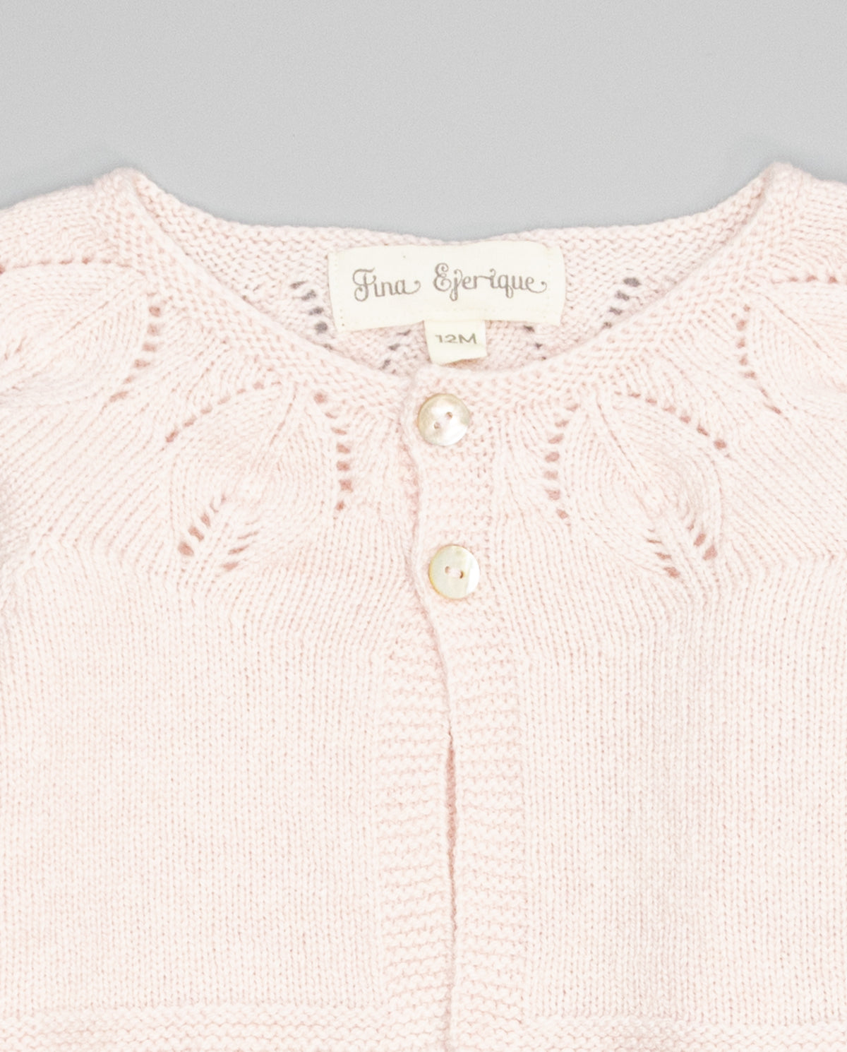 Girl’s cardigan in cashmere with eyelet detailing and mother-of-pearl buttons, with a delicate and elegant finish. - Mi Nina Kids