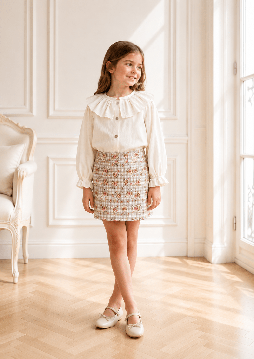 Checkered Floral Skort - Mi Nina Kids