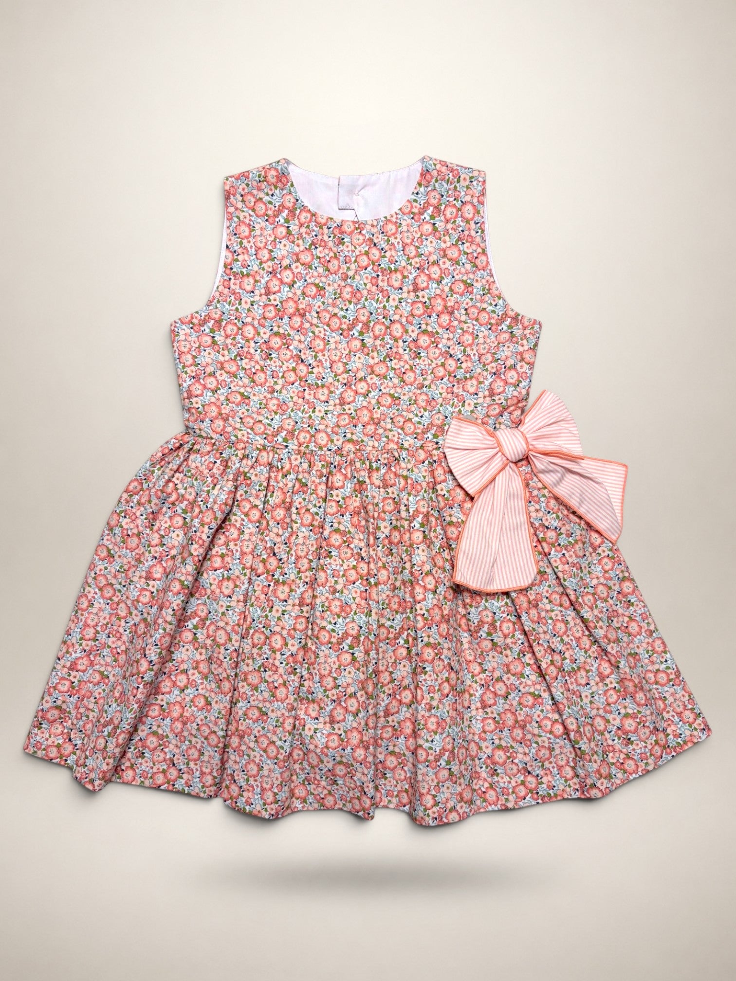 Alessandra Peach Floral Dress With Bow
