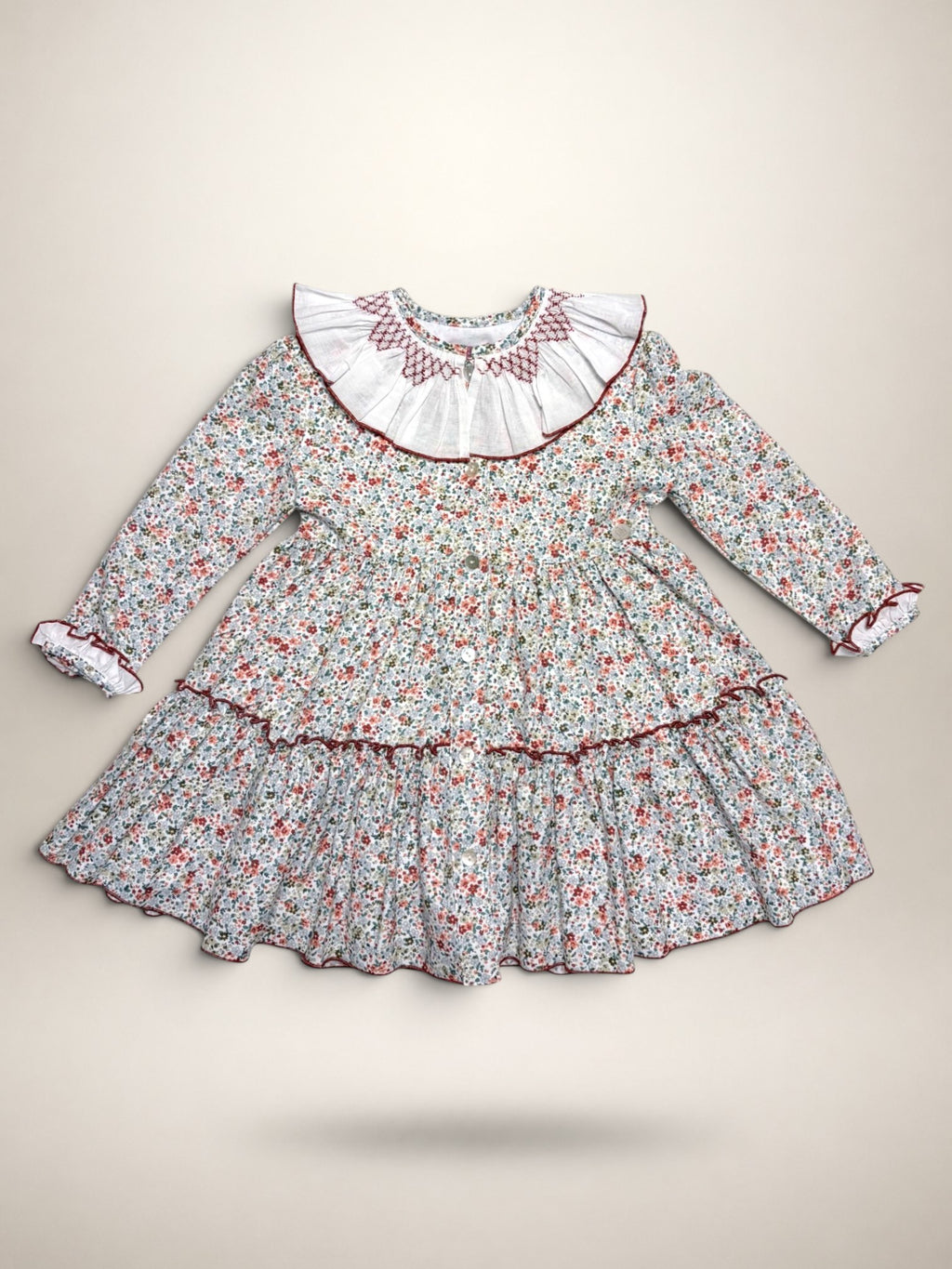 Sofia Terracotta Smocked Dress With Floral Print