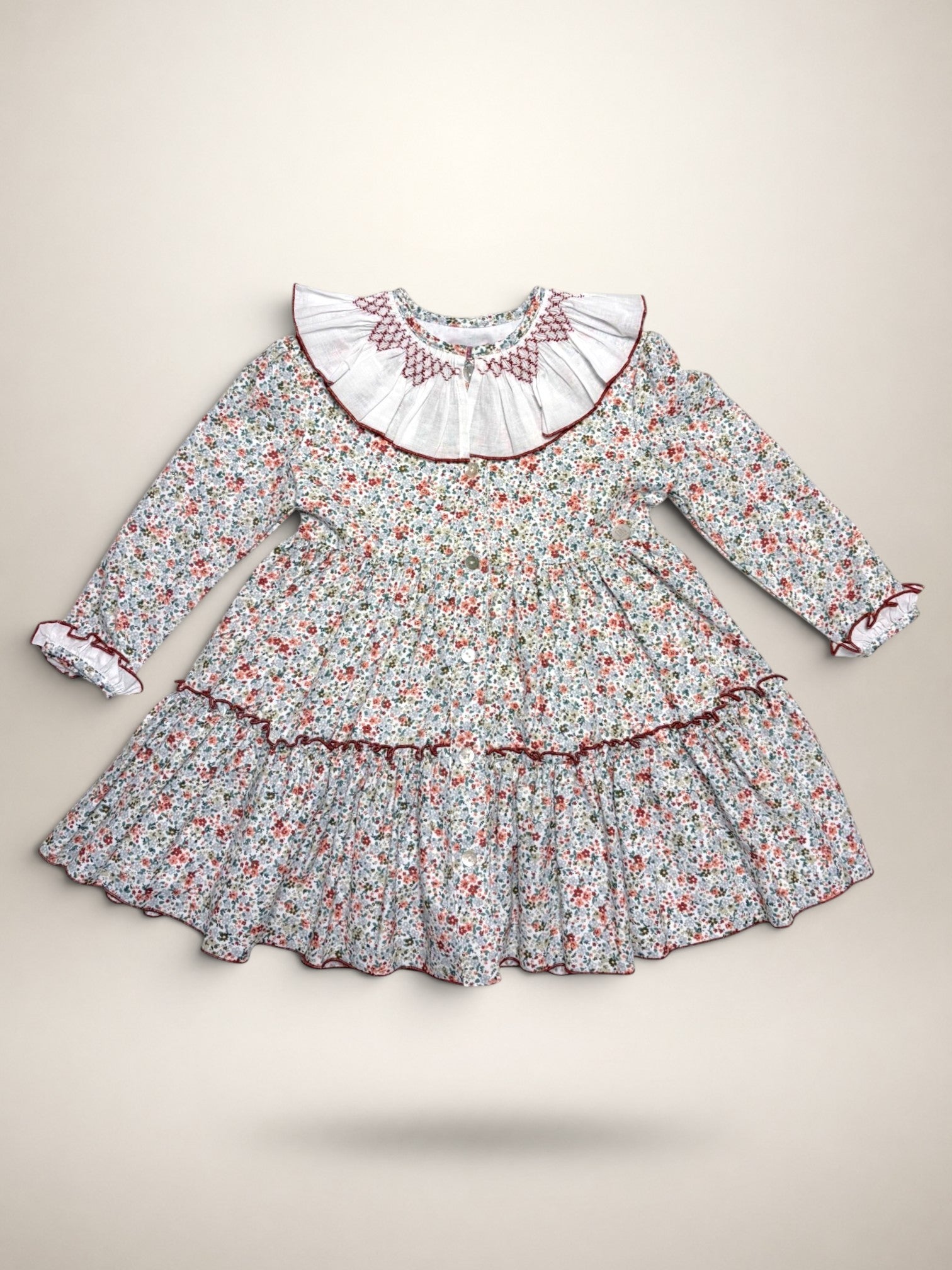Sofia Terracotta Smocked Dress With Floral Print