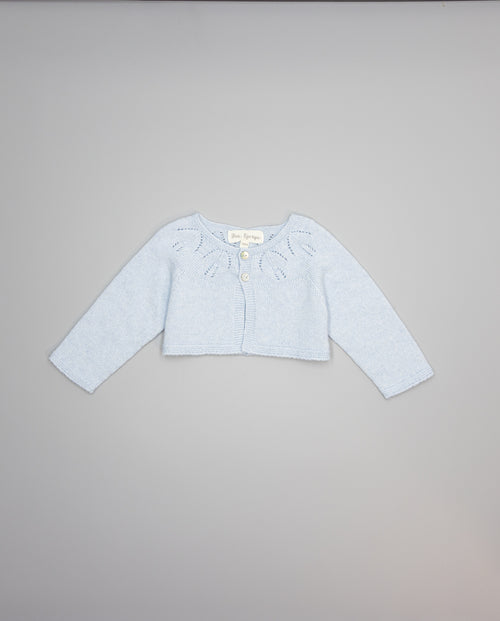 Girl’s cardigan in cashmere with eyelet detailing and mother-of-pearl buttons, with a delicate and elegant finish. - Mi Nina Kids