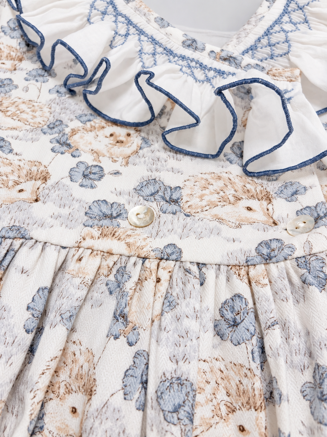 Smocked Dress With Hedgehog Print