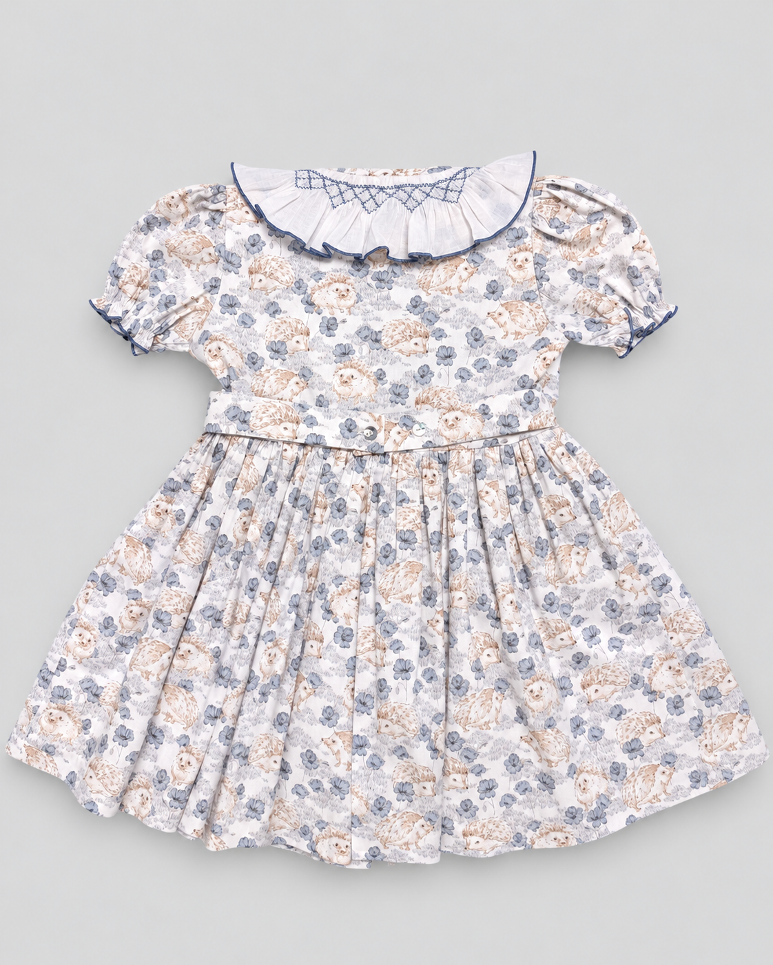 Smocked Dress With Hedgehog Print