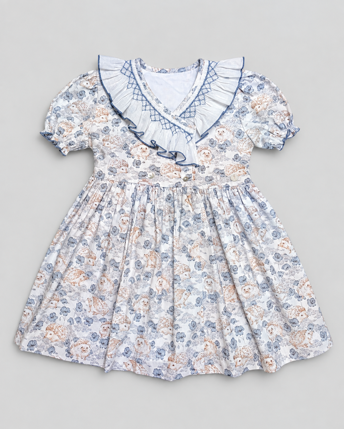 Smocked Dress With Hedgehog Print