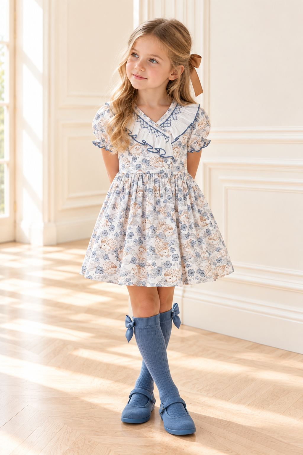 Smocked Dress With Hedgehog Print
