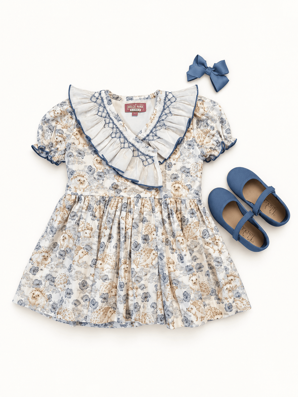 Smocked Dress With Hedgehog Print - Mi Nina Kids