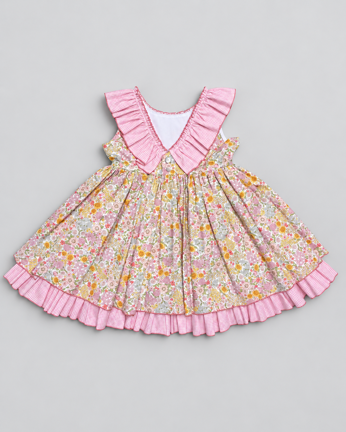 Vestido Rosa Lucia con Enagua de Cuadros Rosas