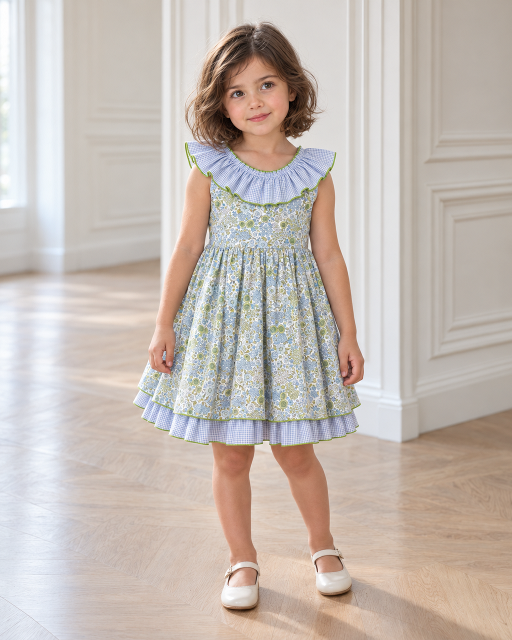 Vestido Verde Lucia con Enagua de Cuadros Verdes