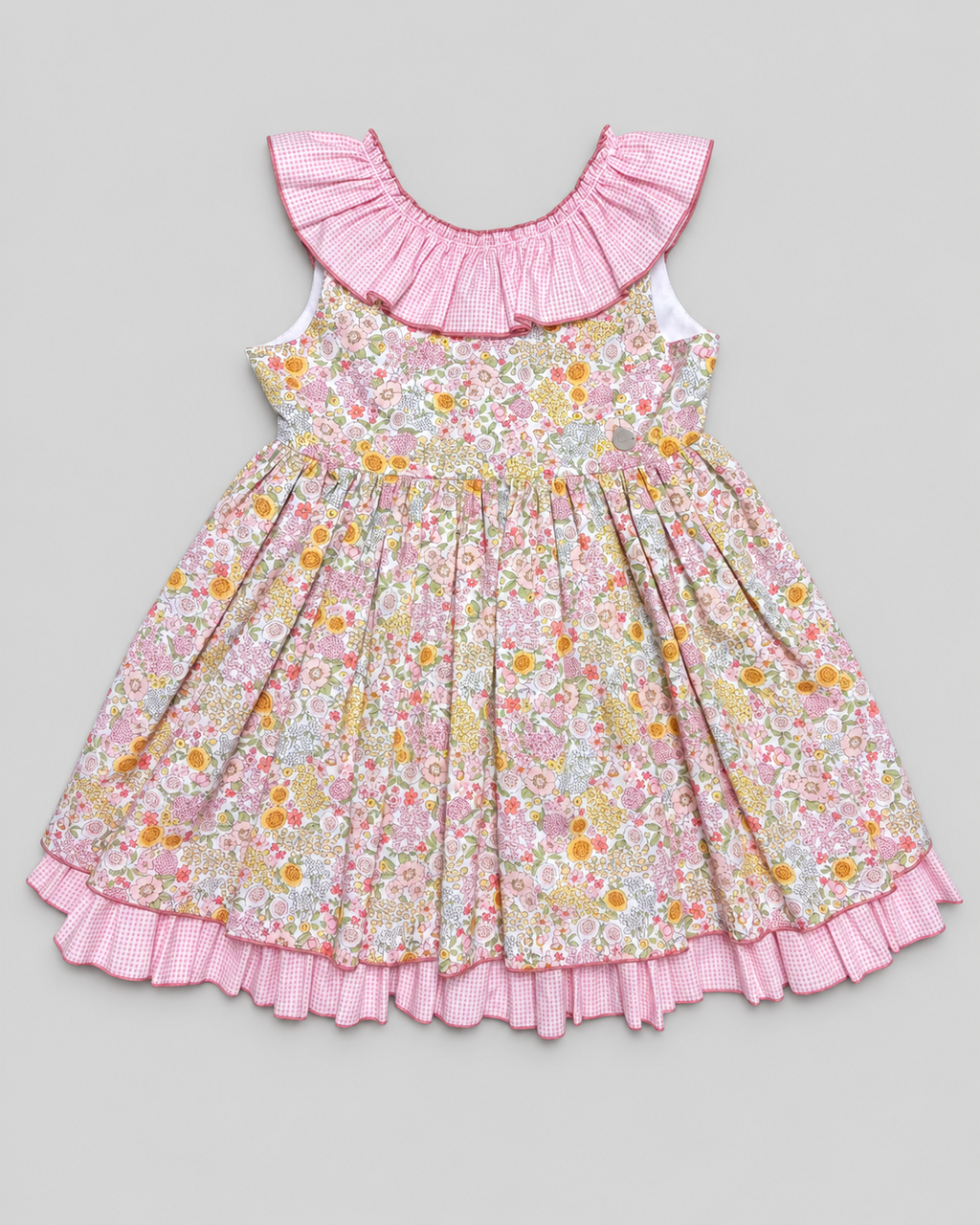 Vestido Rosa Lucia con Enagua de Cuadros Rosas