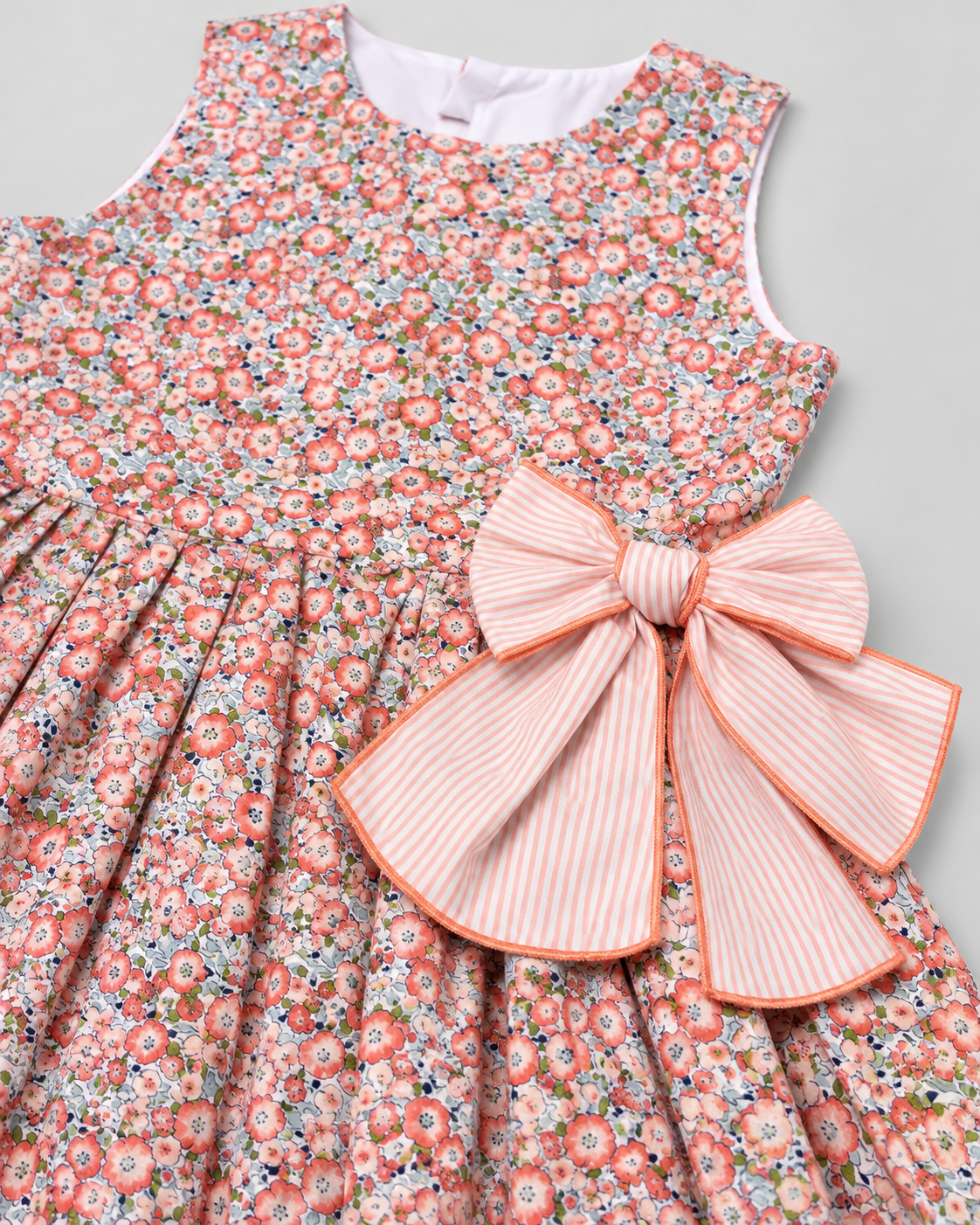 Alessandra Peach Floral Dress With Bow