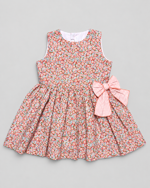 Alessandra Peach Floral Dress With Bow