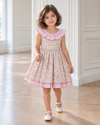 Vestido Rosa Lucia con Enagua de Cuadros Rosas