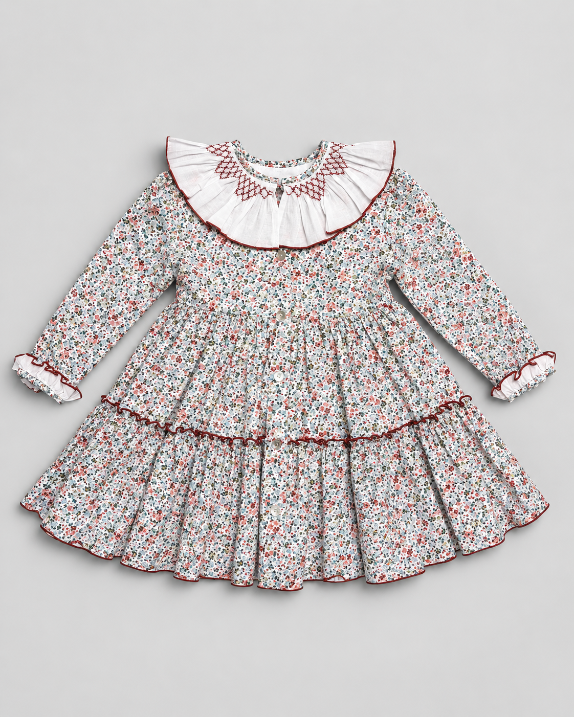 Sofia Terracotta Smocked Dress With Floral Print