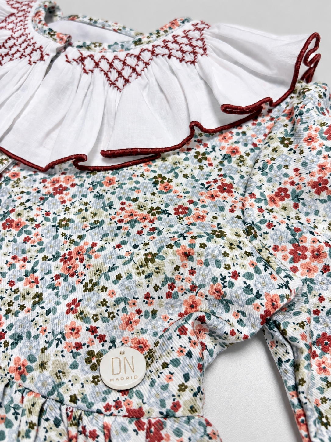 Sofia Terracotta Smocked Dress With Floral Print